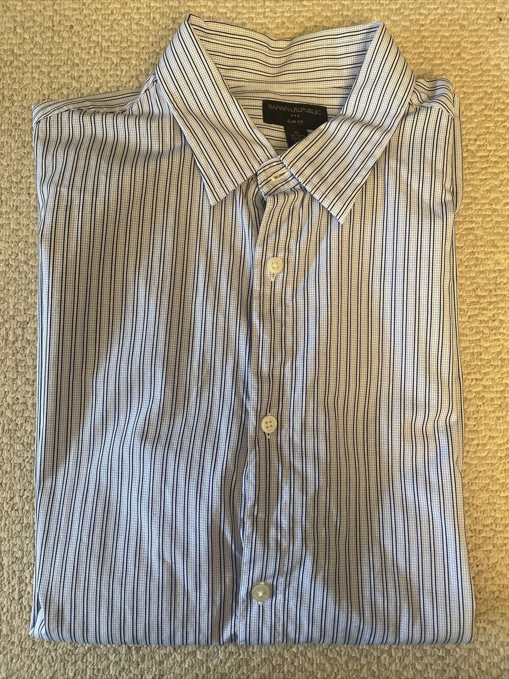 Banana Republic Men’s Slim Fit XL 17-17.5 Blue Striped Button Down Shirt